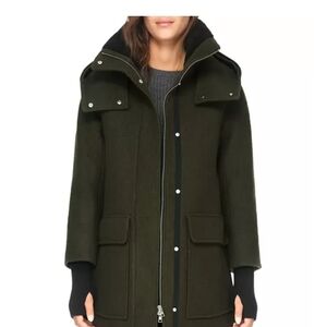 Soia & Kyo Dark Green Wool Coat With Detachable Hood